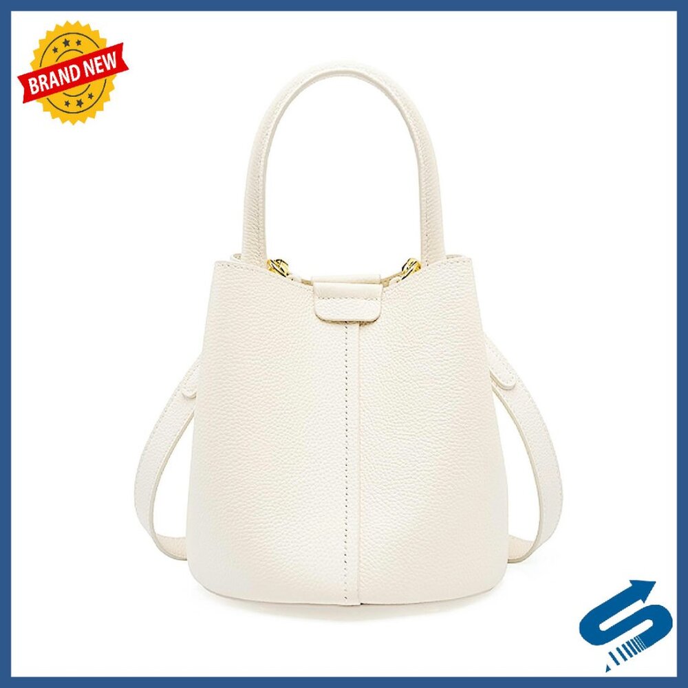 Genuine Leather Crossbody Bucket Bag With Adjustable Strap & Top Handle
